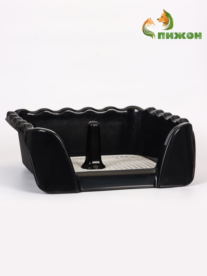 Туалет для собак, 43×43×15 см, с высокими бортами и съёмной сеткой, пластик, чёрный