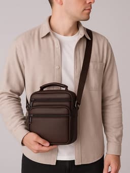 Сумка кросс-боди мужская на молнии, с ручкой, 3 наружных кармана, 17×8.5×20 см, коричневая