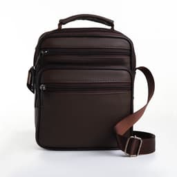 Сумка кросс-боди мужская на молнии, с ручкой, 3 наружных кармана, 17×8.5×20 см, коричневая