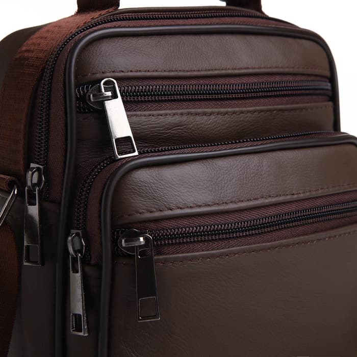 Сумка кросс-боди мужская на молнии, с ручкой, 3 наружных кармана, 17×8.5×20 см, коричневая