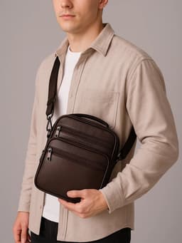 Сумка кросс-боди мужская на молнии, с ручкой, 3 наружных кармана, 18×8.5×22 см, коричневая