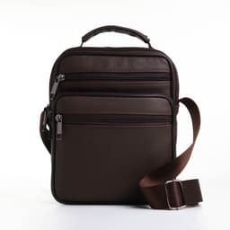 Сумка кросс-боди мужская на молнии, с ручкой, 3 наружных кармана, 18×8.5×22 см, коричневая