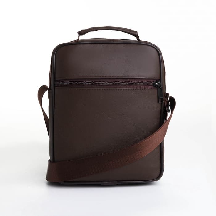 Сумка кросс-боди мужская на молнии, с ручкой, 3 наружных кармана, 18×8.5×22 см, коричневая