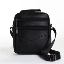 Сумка мужская, на плечо, 3 наружных кармана, с ручкой, чёрная