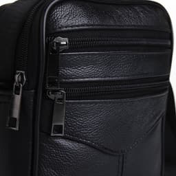 Сумка мужская, на плечо, 3 наружных кармана, с ручкой, чёрная