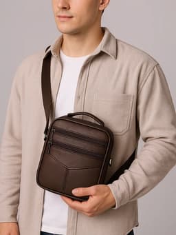 Сумка кросс-боди мужская на молнии, с ручкой, 3 наружных кармана, 17×5.5×20 см, коричневая