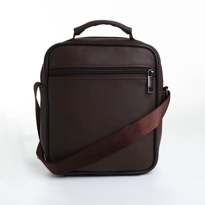 Сумка кросс-боди мужская на молнии, с ручкой, 3 наружных кармана, 17×5.5×20 см, коричневая