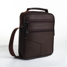 Сумка кросс-боди мужская на молнии, с ручкой, 3 наружных кармана, 18×5.5×22 см, коричневая