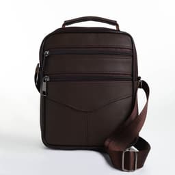 Сумка кросс-боди мужская на молнии, с ручкой, 3 наружных кармана, 18×5.5×22 см, коричневая