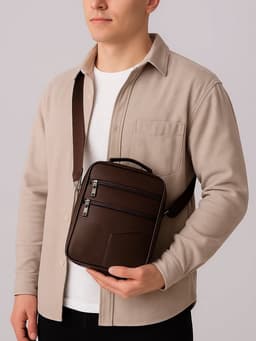 Сумка кросс-боди мужская на молнии, с ручкой, 3 наружных кармана, 19×5.5×25 см, коричневая