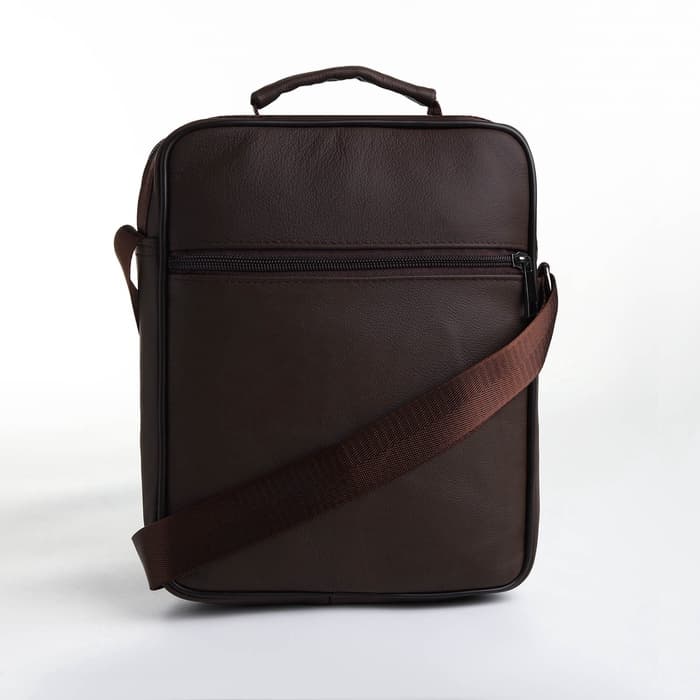 Сумка кросс-боди мужская на молнии, с ручкой, 3 наружных кармана, 19×5.5×25 см, коричневая