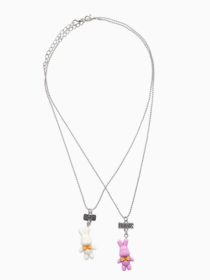 Кулоны парные на цепочке «Зайцы», бело-розовые в серебре, 40 см