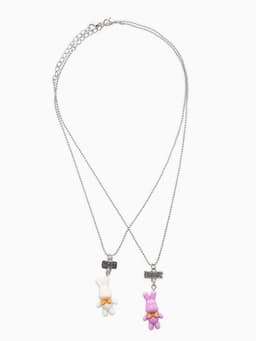 Кулоны парные на цепочке «Зайцы», бело-розовые в серебре, 40 см