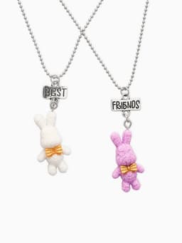 Кулоны парные на цепочке «Зайцы», бело-розовые в серебре, 40 см