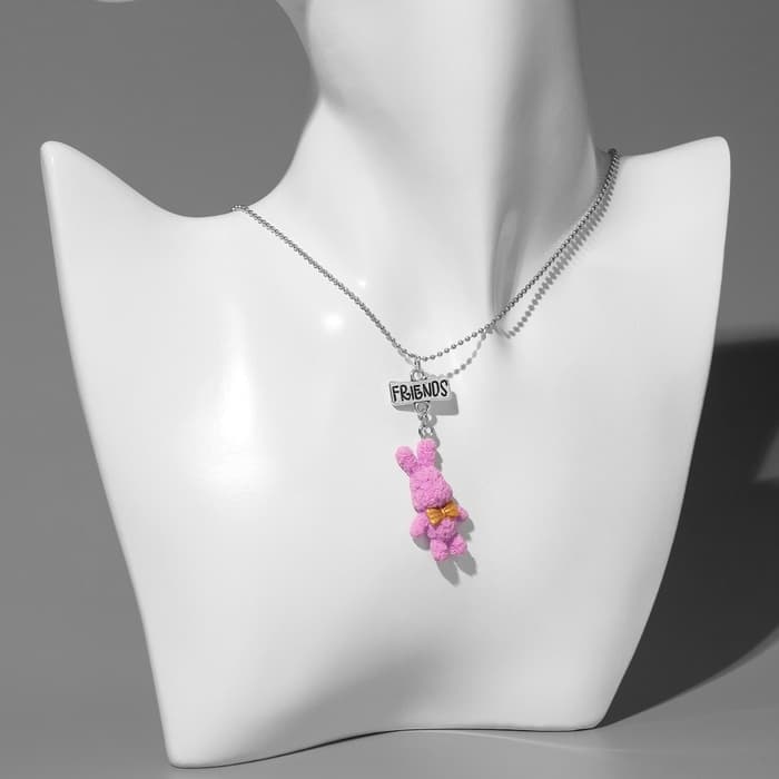 Кулоны парные на цепочке «Зайцы», бело-розовые в серебре, 40 см