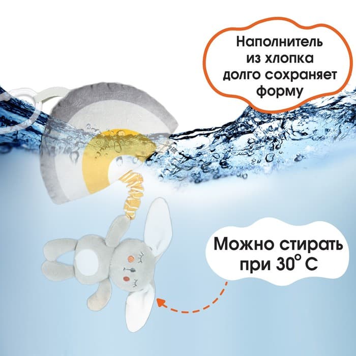 Подвеска музыкальная на кроватку/коляску Крошка Я «Зайка Бонни», с пищалкой, от 3 мес.