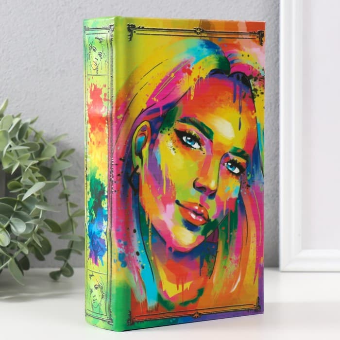 Шкатулка книга - сейф «Портрет девушки. Пятна краски», дерево, искусственная кожа, тиснение, 21×13×5 см