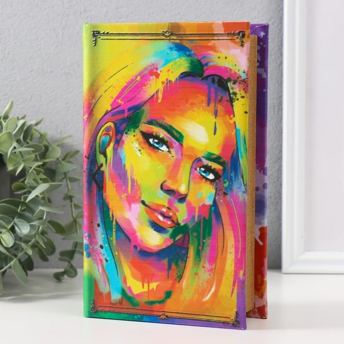 Шкатулка книга - сейф «Портрет девушки. Пятна краски», дерево, искусственная кожа, тиснение, 21×13×5 см