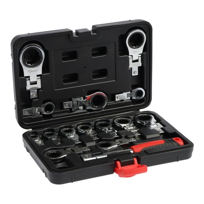 Набор трещоточных ключей ТУНДРА, CrV, сменные поворотные головки 8 - 24 мм, 72 зуба, 15 шт.