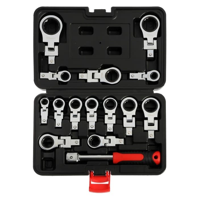 Набор трещоточных ключей ТУНДРА, CrV, сменные поворотные головки 8 - 24 мм, 72 зуба, 15 шт.