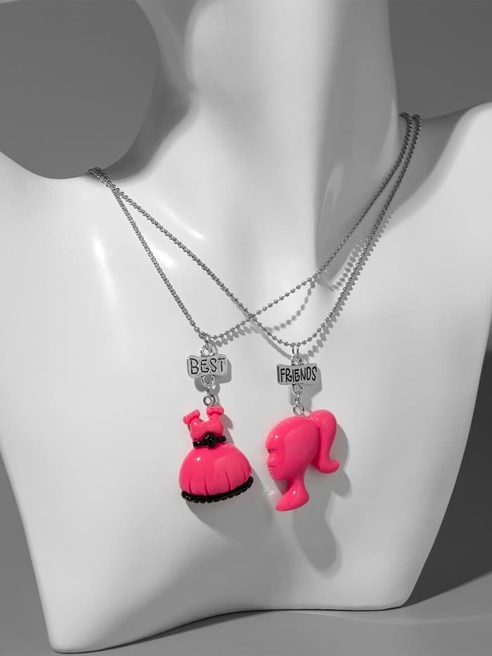 Кулоны парные «Кукла и платье», 40 см, розовые в серебре