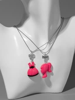 Кулоны парные «Кукла и платье», 40 см, розовые в серебре