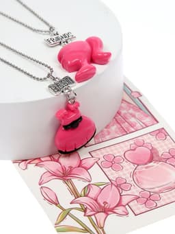 Кулоны парные «Кукла и платье», 40 см, розовые в серебре