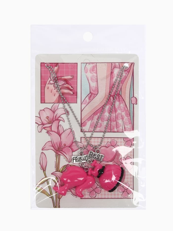 Кулоны парные «Кукла и платье», 40 см, розовые в серебре