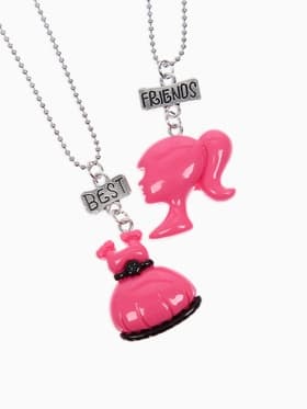 Кулоны парные «Кукла и платье», 40 см, розовые в серебре