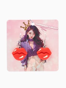 Серьги ассорти «Радость», губы, красно-белые в серебре