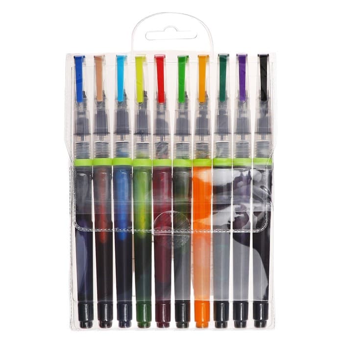 Набор кистей синтетика 10 штук заправленная тушью, 10 цветов