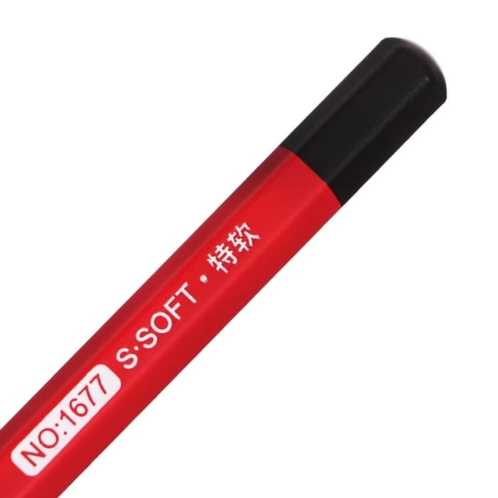 Карандаш угольный чёрный, S-soft, корпус красный
