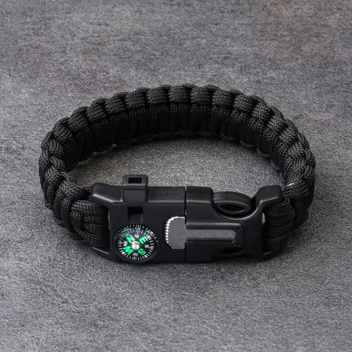 Браслет для выживания 4в1 (паракорд, компас, свисток, огниво), чёрный