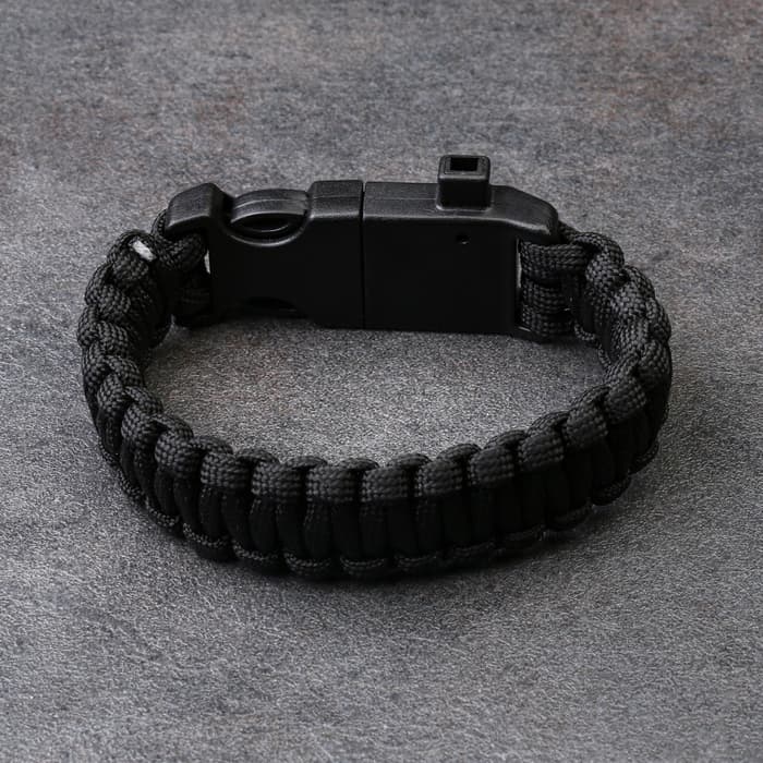 Браслет для выживания 4в1 (паракорд, компас, свисток, огниво), чёрный
