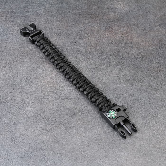 Браслет для выживания 4в1 (паракорд, компас, свисток, огниво), чёрный