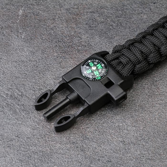 Браслет для выживания 4в1 (паракорд, компас, свисток, огниво), чёрный