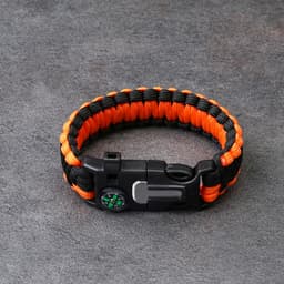 Браслет для выживания 4в1 (паракорд, компас, свисток, огниво), чёрно-оранжевый