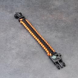 Браслет для выживания 4в1 (паракорд, компас, свисток, огниво), чёрно-оранжевый