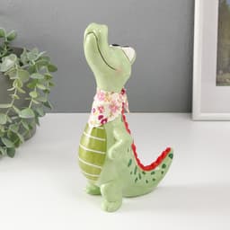 Фигурка керамика «Крокодил с косынкой», зелёный, 14.2×9.5×24.5 см