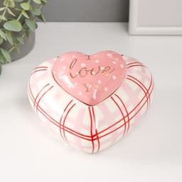 Шкатулка для украшений «Розовое сердце в горошек, в клеточку», керамика, 15.7×15.3×8.2 см