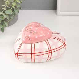 Шкатулка для украшений «Розовое сердце в горошек, в клеточку», керамика, 15.7×15.3×8.2 см