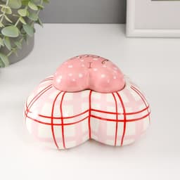 Шкатулка для украшений «Розовое сердце в горошек, в клеточку», керамика, 15.7×15.3×8.2 см