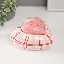 Шкатулка для украшений «Розовое сердце в горошек, в клеточку», керамика, 15.7×15.3×8.2 см