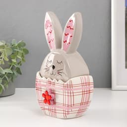 Шкатулка для украшений «Зайка в яйце», керамика, серо-красный, 11.8×7.2×20.8 см