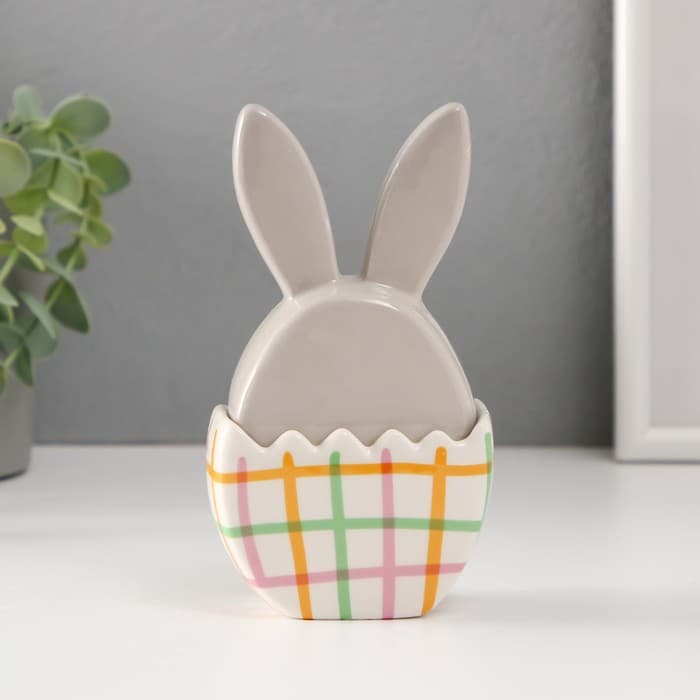 Шкатулка для украшений «Зайка в яйце», керамика, серо-жёлтый, 8×5.4×14.2 см