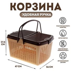 Корзина, 47×36×27.5 см, пластик, бежево-шоколадная