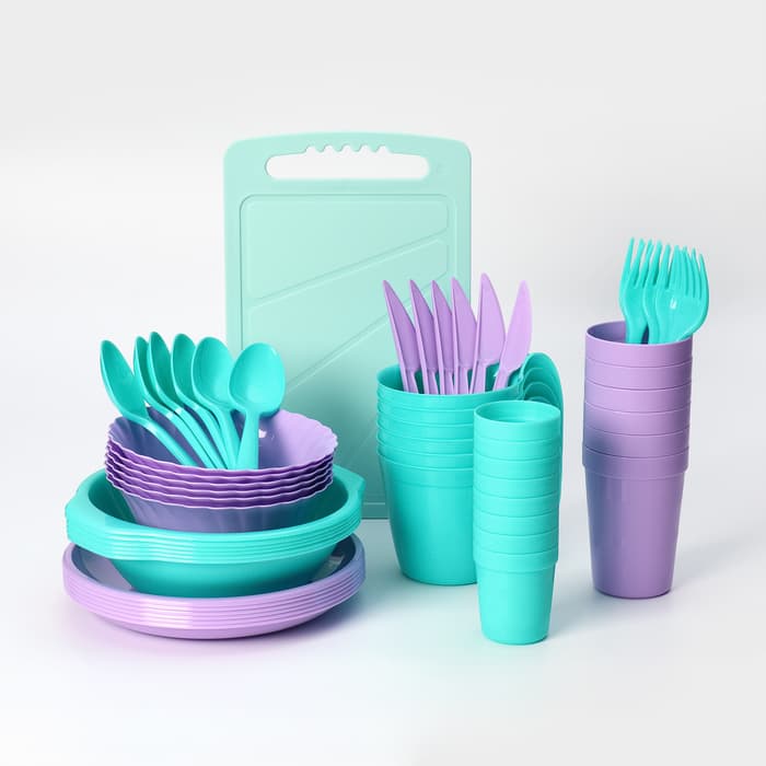 Набор посуды для пикника на 6 персон Альт-Пласт «Все за стол – 2», 52 предмета, пластик, МИКС