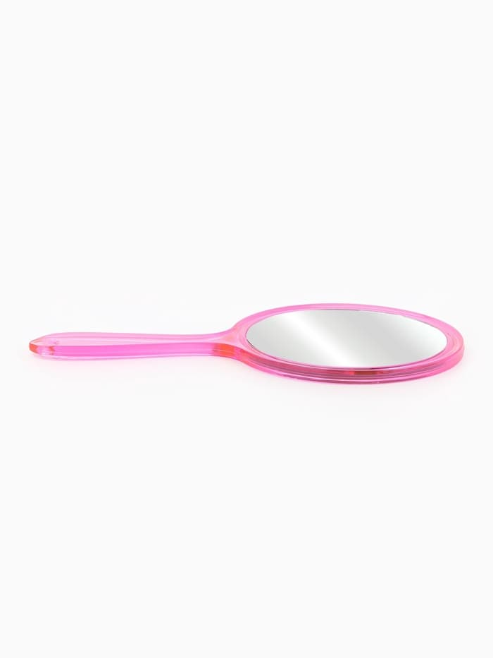 Зеркало с ручкой, двустороннее, с увеличением х2, 14.5×26.5 см, (d=12.5 см), розовое