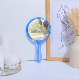 Зеркало с ручкой, двустороннее, с увеличением х2, 14.5×26.5 см, (d=12.5 см), синее