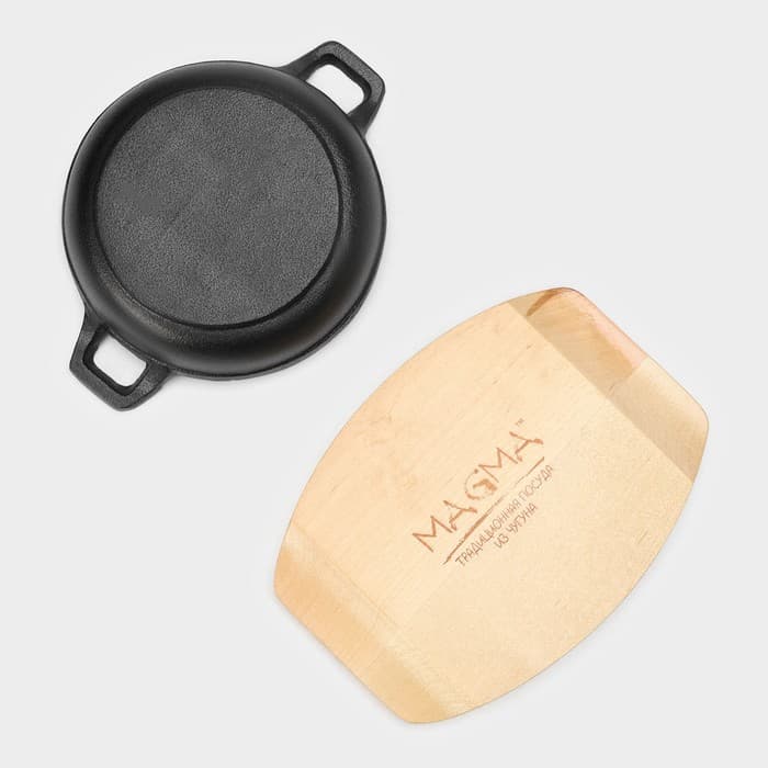 Сковорода Magma «Далат», d=12.5 см, h=3.2 см, на деревянной подставке, индукция, чугун, чёрная